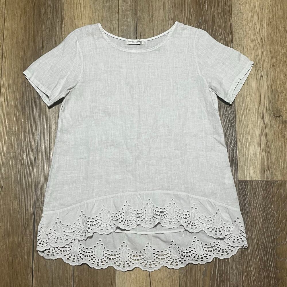 Terzo Millennio 100% Ivory Linen Top S Lagenlook Coastal Boho Festival Italy